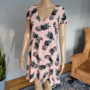 BB Dakota Pink Pineapple Print Mini Dress, Open Tie Back